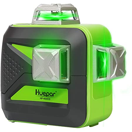 Huepar 3×360° レーザー墨出し器 グリーン 緑色 レーザー クロスライン 大矩 フルライン照射モデル 自動補正 2電源方式 Type-C充電可能 受光器対応 B03CG