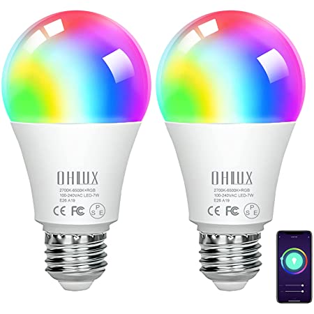 【Amazon Alexa認定 LED電球 】WiFiスマート電球 E26 9W RGB調光調色AlexaとGoogle Home対応　60W相当 目覚め タイマー機能 ワイヤレス遠隔操作可能1600万色自由操作できる また3000Ｋから6500Ｋまで自由に調整　玄関や部屋の照明、パーティーの飾りなどに適用(スマート電球*2)