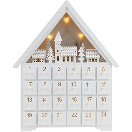 Valery Madelyn　クリスマス　カレンダー　木制　LED付き　ホワイト　バウス型　お菓子诘合せボクス　クリスマス　飾り　デコレーション　置物　ギフト　プレゼント　可愛い　LEDライト