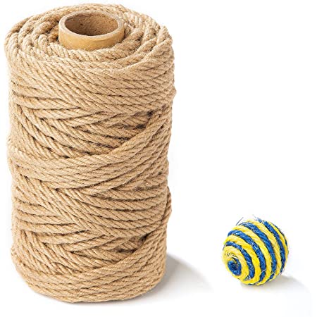 麻ロープ6mmYangbaga麻縄 麻紐 ジュートロープ 爪とぎ 爪を磨き キャットタワー用 キャットクライミングフレームの修理の代替品 手作り DIY 園芸 ボールが 含まれています（50M）