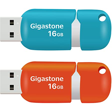 Gigastone V10 16GB USBメモリ USB 2.0 2個セット キャップレス スライド式 青 オレンジ