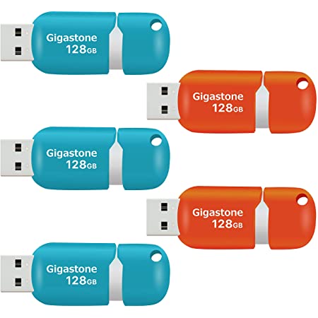 Gigastone V10 128GB USBメモリ USB 2.0 キャップレス スライド式 青 オレンジ 2個セット