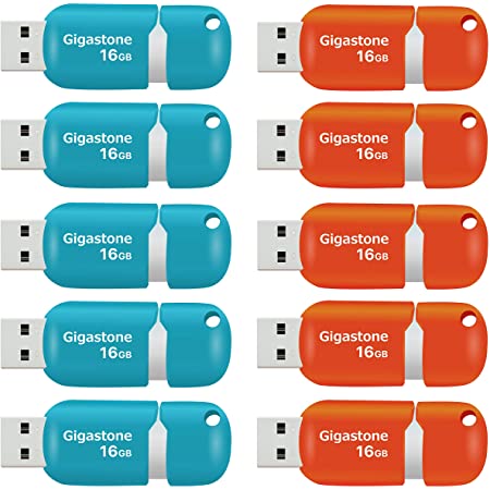 Gigastone V10 16GB USBメモリ USB2.0 10個セット キャップレス スライド式 青 オレンジ