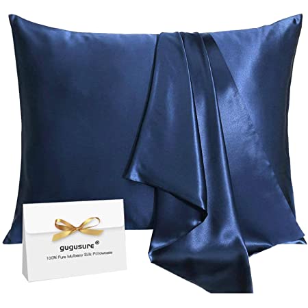 キュライン シルク 枕カバー ピローケース 43×63 まくらかばー 19匁 ファスナー付き OEKO認証済 (ネイビー)