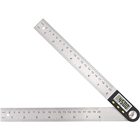 CAMWAY デジタル角度計 200mm 分度器 角度定規 角度ルーラー PVC素材 角度ゲージ デジタル分度器 木工定規 8インチ プラスチックファインダー 定規 長さ 角度測定