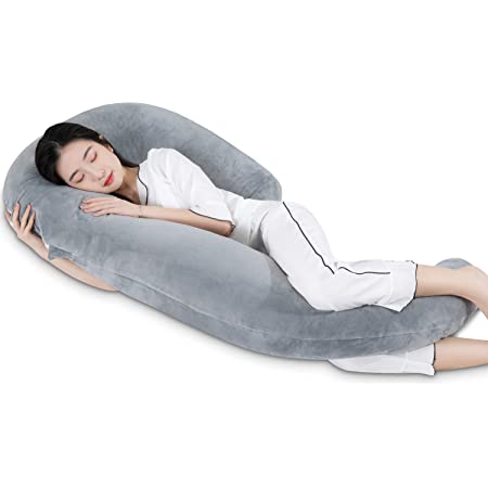 AngQi 抱き枕 抱きまくら 妊婦 男女兼用 授乳クッション 気持ちいい カバー洗える 多機能 横向き寝 ワ型 グレー
