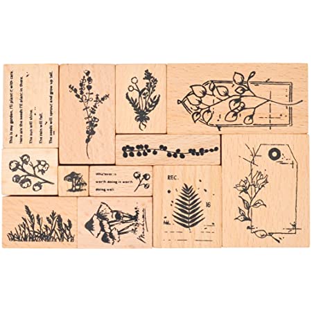 MissOrange『木製ゴム印セット』植物 デイジー キノコ いちご 松 ぼっくり クリエイティブスタンプセット クラフトカード スクラップブッキング 手帳用6個セットM-75 (Plants Catalogue-4)