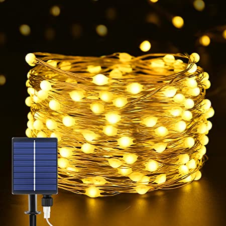 Amzxart ソーラーイルミネーションライト 屋外 100球 10M 8点灯モード 電球間隔10cm IP65 夜間自動点灯 クリスマス・ツリー/パーティー/庭/ベッドルーム/アウトドア/結婚式/庭対応 暖かい白 2セット