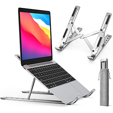 ノートパソコンスタンド パソコンスタンド PCスタンド 高さ/角度調整可能 姿勢改善 腰痛/猫背解消 折りたたみ式 アルミ合金 pcスタンド 軽量PC/MacBook/ラップトップ/iPad/タブレット スタンド （銀）