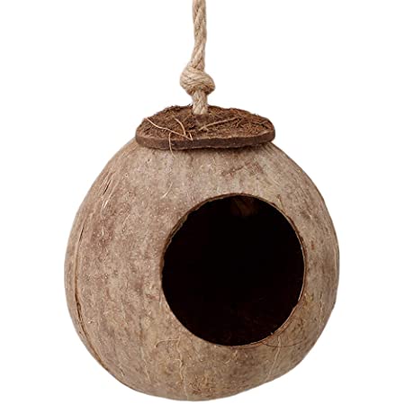 mecoco オウムの巣 ケージ インコ 小動物用ハウス リスハウス ハムスターおもちゃ ココナッツ殻 天然素材 はしごのおもちゃ付き