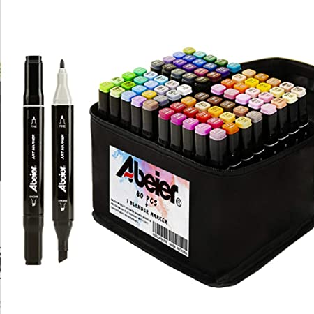 BOMEI PACK コピーペン マーカーペン80色 アルコールマーカーペン 2種類 ペン 先 耐水 速い 乾 コミック、グラフィティ、描画素材、学習用、ギフト用 キャリングケース 付き黑 収納 ケース 付