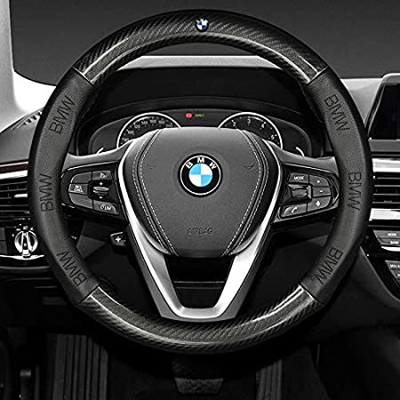 [Accesments] BMW ステアリングカバー ハンドルカバー 内装パーツ 縫い付けるタイプ 本革 (ブラック＆レッド) 1P BM029