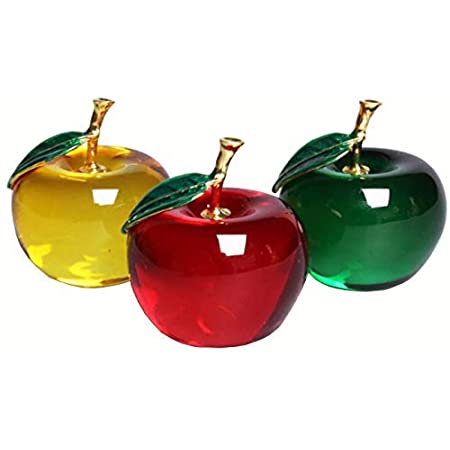 りんご 林檎 クリスタル 風水 インテリア オブジェ 置物 癒し ガラス アップル ペーパーウェイト [elrin] (赤緑)