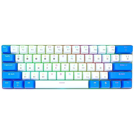 TMKB GK61 キーボード Bluetooth 5.1 ワイヤレス 小型 60% ゲーミングき キーボード メカニカル 有線 無線 61キー防衝突 1680万色 RGB発光LEDバックライト付き プログラム可能 防水 軽量 USB充電 1900mAh 電池 英語US配列 Windows Mac IOS Androidに対応 光学スイッチ 高速 (Gateron軸 茶軸, 白)