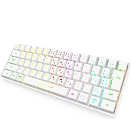 TMKB GK61 キーボード Bluetooth 5.1 ワイヤレス 小型 60% ゲーミングき キーボード メカニカル 有線 無線 61キー防衝突 1680万色 RGB発光LEDバックライト付き プログラム可能 防水 軽量 USB充電 1900mAh 電池 英語US配列 Windows Mac IOS Androidに対応 光学スイッチ 高速 (Gateron軸 茶軸, 白)