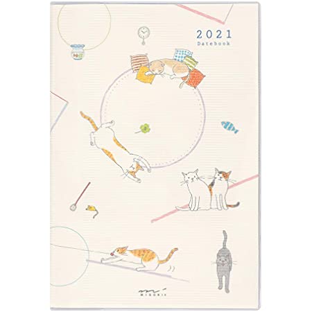 デザインフィル ミドリ ポケットダイアリー 手帳 2021年 B6 ウィークリー ネコ柄 22029006 (2021年 1月始まり)
