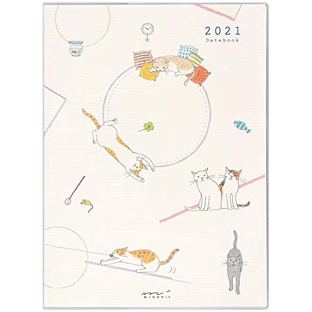 デザインフィル ミドリ ポケットダイアリー 手帳 2021年 B6 ウィークリー ネコ柄 22029006 (2021年 1月始まり)
