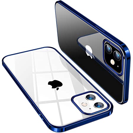 TORRAS 極薄軽量 iPhone 12 用ケース iPhone 12 Pro 用ケース 6.1インチ 青メッキ加工 クリア ソフトTPU 黄変防止 レンズ保護 アイフォン12 Pro 12用カバー クリスタル ネイビーブルー Shiny Series