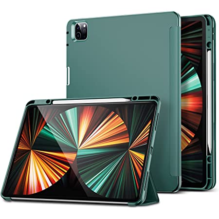 ESR iPad Pro 12.9 ケース 第五世代 5G 2021年モデル対応 Pencil2 ホルダー付き ペンシル収納可 柔軟な背面 オートスリープウェイク対応 観賞 手書きスタンド(ブラック)