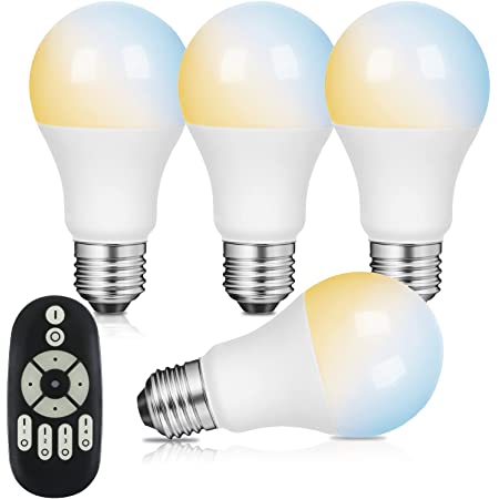 LED電球 4個セット タイマー機能付き リモコン6W E26調光調色( 昼光色 昼白色 電球色)60W白熱電球形相当,テーブルランプ、天井シャンデリアに最適，常夜灯 広配光タイプ 省エネ E26口金電球