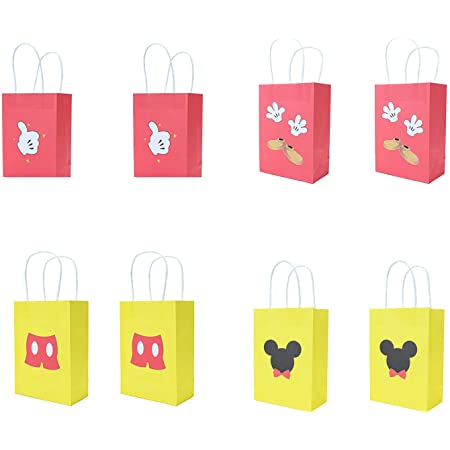 Fun+ かわいい ミッキーマウス ギフトバッグ 紙袋 手提げ袋 ラッピング袋 紙バッグ 厚手 誕生日 新年会 4柄４枚