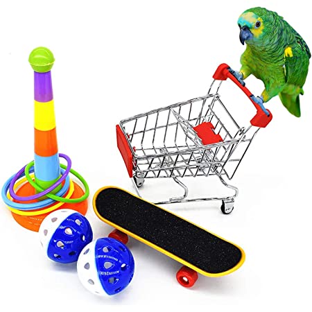 Kingsie 鳥のおもちゃ 5点セット オウム インコ おもちゃ リング ボール スケートボード ショッピングカート ストレス解消 バードトイ 訓練 知育玩具 ペット用品