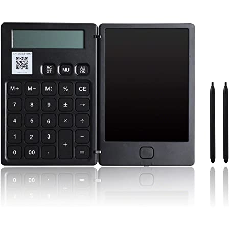 Qurra 電子メモパッド 電卓付き ミニ 軽量 折りたたみ 電池交換 タイプ タッチペン デジタルメモパッド – ブラック