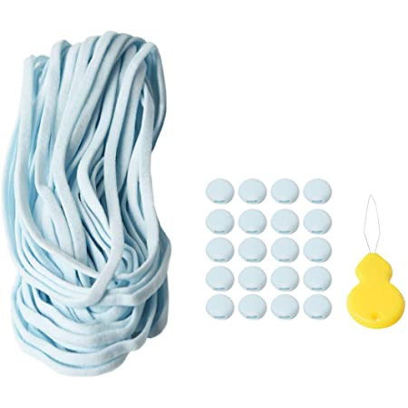 カラーゴム 平ゴム ストッパー付き 紐通し付き 耳が痛くならない 洗い可能 手作り 裁縫用 (青色, 20m)