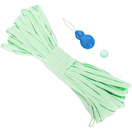 カラーゴム 平ゴム ストッパー付き 紐通し付き 耳が痛くならない 洗い可能 手作り 裁縫用 (青色, 10m)