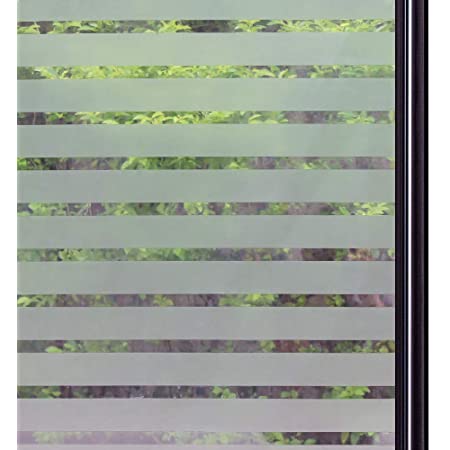 Rabbitgoo 目隠しシート 窓 めかくしシート ガラス フィルム 窓 水で貼る 貼り直し可能 UVカット 飛散防止 窓ガラス 目隠しフィルム ストライプ柄 ガラスシート (44.5 x 200 cm)