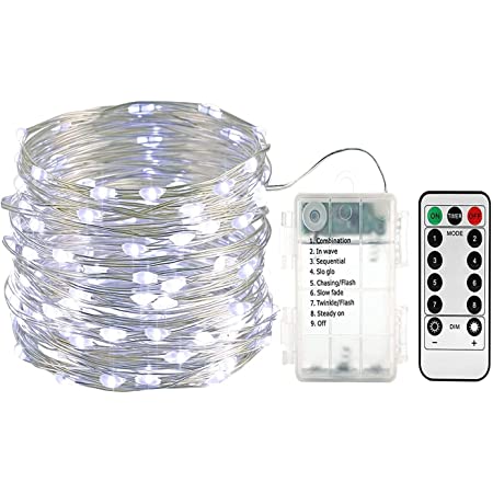 LED イルミネーションライトled ストリングスライト 8種光るパターン 電池式 防水 10メートル 電飾 100電球 リモコン付き (ブルー（1個）)