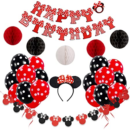 誕生日 飾り付け ミニー 赤い 黒い 女の子 子供 ミッキー ヘアバンド キャラクター 風船 バースデー パーティー 装飾セット