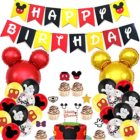 誕生日 飾り付け ミニー 赤い 黒い 女の子 子供 ミッキー ヘアバンド キャラクター 風船 バースデー パーティー 装飾セット