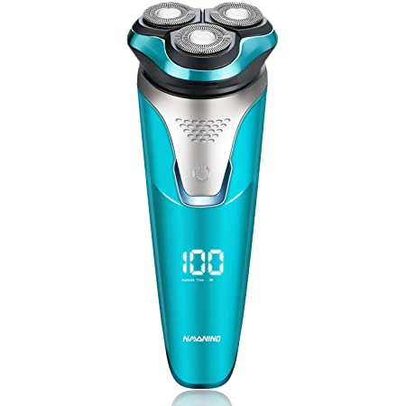 電気シェーバー NAVANINO 髭剃り シェーバー メンズ USB充電式/回転式 IPX6防水性能 水洗い可能 お風呂剃り対応 家庭用/旅行用「ブルー」