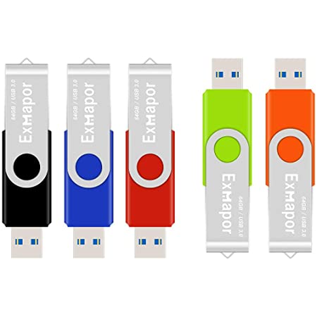 5個セット 64GB USBフラッシュメモリ Exmapor USBメモリ キャップ式 五色（赤、黒、銀、緑、青）5年保証