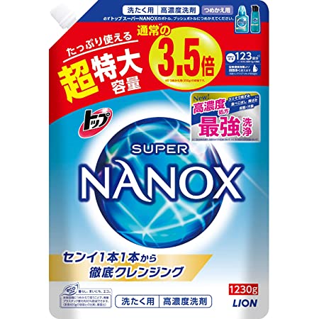 【ケース販売 大容量】トップ スーパーナノックス 蛍光剤無配合 高濃度 洗濯洗剤 液体 詰め替え 超特大1230g×6個セット