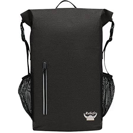 (Reliefo) 防水 リュック 完全防水 大容量 バッグ 25L バイク ツーリング サック waterproof backpack 多機能 収納布袋2枚付き (BLACK)