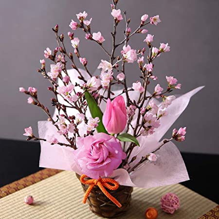 誕生日プレゼント 女性 人気 はんなり可愛い 和花のアレンジメント 花凛シリーズ Comomo 黒の台座付き プリザーブドフラワー