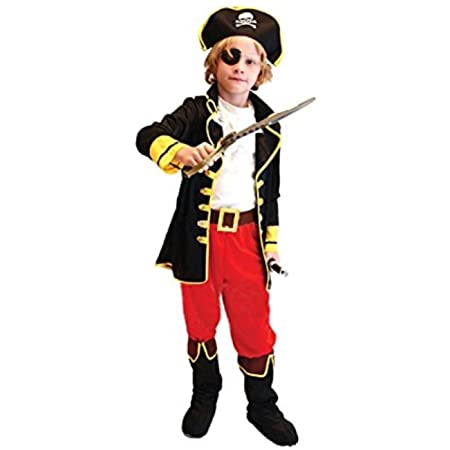 ハロウィン コスプレ 黒 赤 子供用 海賊 衣装 5点セット コスチューム 子供用 (黒, L)