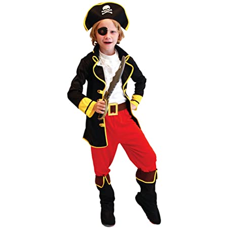 ハロウィン コスプレ 黒 赤 子供用 海賊 衣装 5点セット コスチューム 子供用 (黒, L)