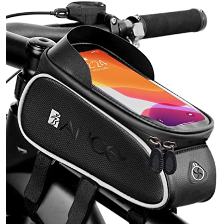 oziral 自転車トップチューブバッグ 2020最新型 フレームバッグ 軽量 自転車バッグ 光避け板 反射テープ 大容量 6.5インチスマホ対応 ヘッドホン穴あり ダブル防水 レインカバー付き ロードバイク/マウンテンバイク/クロスバイク適用