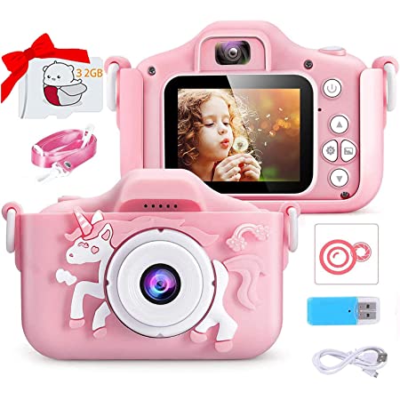 キッズカメラ 32GB SDカード付き 4000万画素 子供用カメラ トイカメラ1080P MP3 動画 録音 子供用 デジタルカメラ ゲームカメラ 2インチ IPS画面 連写 タイマー撮影 面白いフレーム 子供の日 誕生日 子供プレゼント ギフト (Pink)