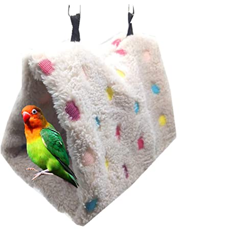 鳥 小型 ベッド 布製 寝床 インコ おしゃれ 鳥用ベッド おやすみ 吊り下げ式 寝床 両面可用 バードテント 小鳥用 鳥の理想的な遊び場 四季通用 (S: (16*16*16cm),葉柄)