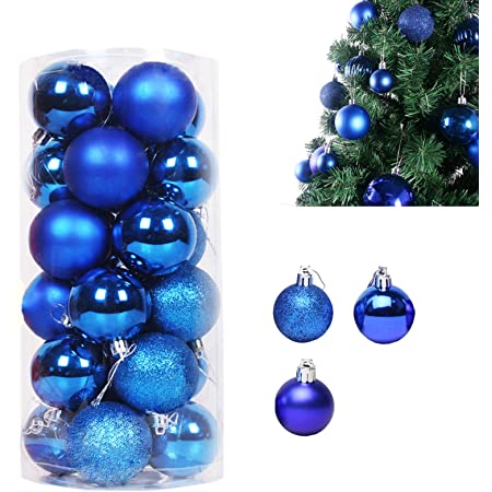 VORCOOL オーナメント ボール クリスマスツリー飾り 青+緑 北欧風 プラスチック 4cm 24個セット