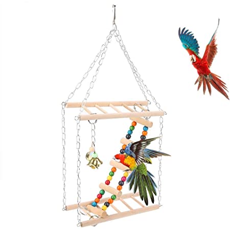 鳥 とまり木 はしご 2層設計 インコ おもちゃ 止まり木 階段 鳥用品 ペット用品 インコ ブランコ 止まり木 ケージに適合 取り付け簡単