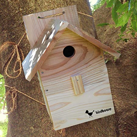 POTATO 鳥の巣 鳥かご 小動物木小屋 野鳥 観察巣箱 バードハウス 夏休み 工作キット鳥ハウス アクセサリー 庭園園芸置物 ガーデン装飾油彩画作る可能手作り低学年 高学年 小学校 木工 (円形窓口1個+ハート形窓口1個)