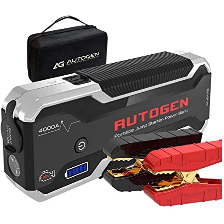 【業界最強】 AUTOGEN ジャンプスターター 超強力4000A 大容量27000mAh (最大10.0Lガソリン車 10.0Lディーゼル車に対応) 12V車用エンジンスターター 内蔵のシガレットライターソケット モバイルバッテリー スマホ急速充電 QC3.0 LED応急ライト搭載