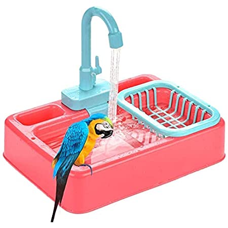 鳥用品 水浴び 水浴び容器 アクリルケ アクリルケージケース 浴槽ケージペット鳥風呂ハウス ペット用品 （自動シャワー レッド）