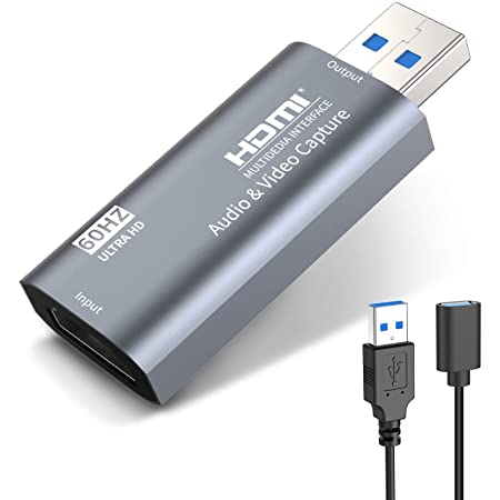 GUANLI HDMI 1080P HD オーディオ ビデオ キャプチャー ボード 日本語取扱説明書付き ポータブル ビデオ キャプチャーデバイス（変換アダプタ付き） ゲーム録画機器 画面共有 ビデオレコーダー ライブ 生放送 ライブ会議用 30HZ 30FPS usb2.0 OBS studio 変換 実況 アルミシェル 軽量で小型 電源不要 PC PS4 Xbox PS3 nintendo ニンテンドー ドライバ不要 簡単接続 ps4 ps3 audio video capture card (灰+1