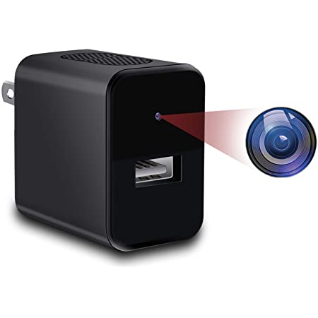 隠しカメラ スパイカメラ ACアダプター型 1080P 高画質 ループ録画 動体検知 64GBカード付き 長時間録画 音声付き 防犯監視 ブラック